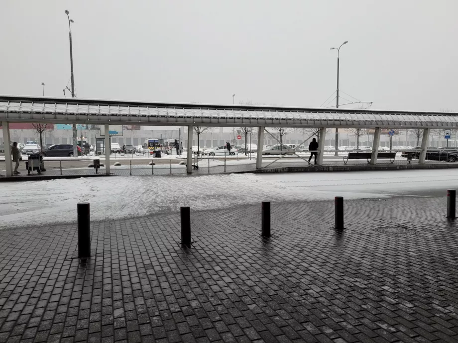 View of the trolleybus stop from the terminal exit (under the first canopy)