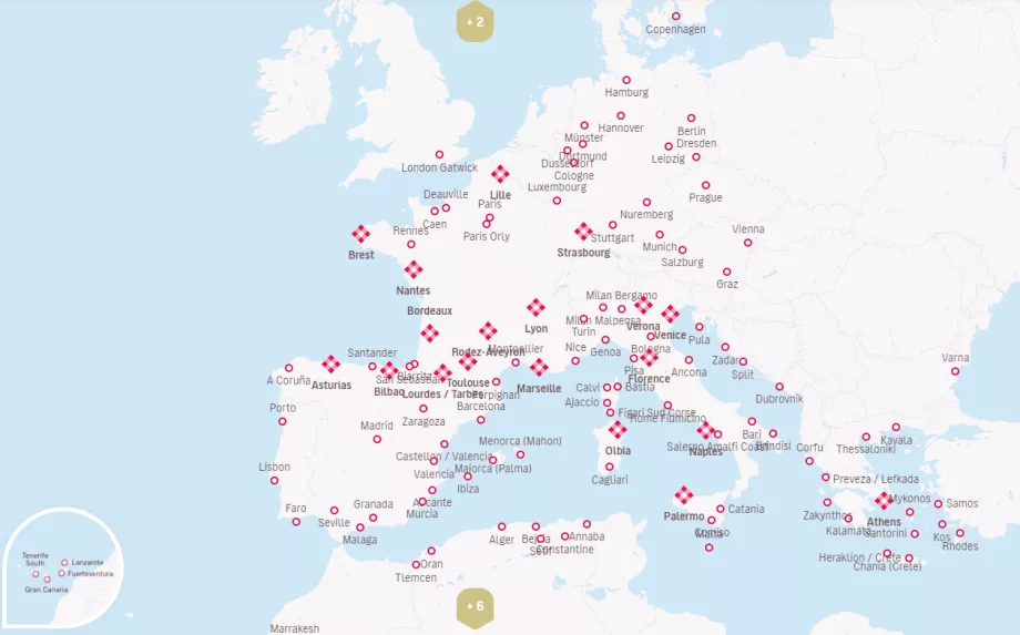 Volotea sihtkohtade kaart